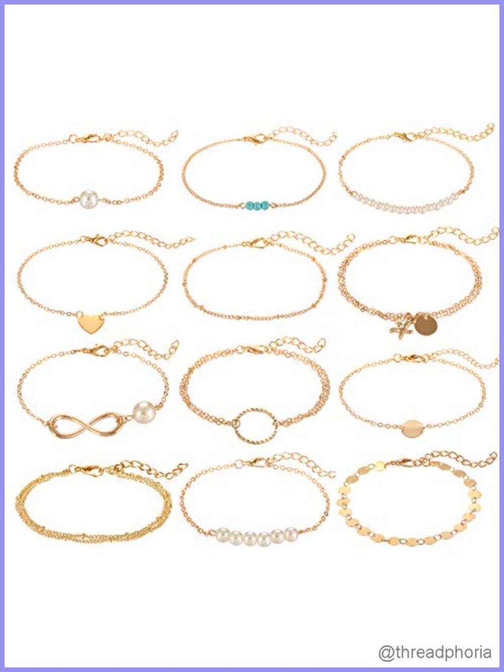 12pcs Adjustable Chain Bracelet Set Gold